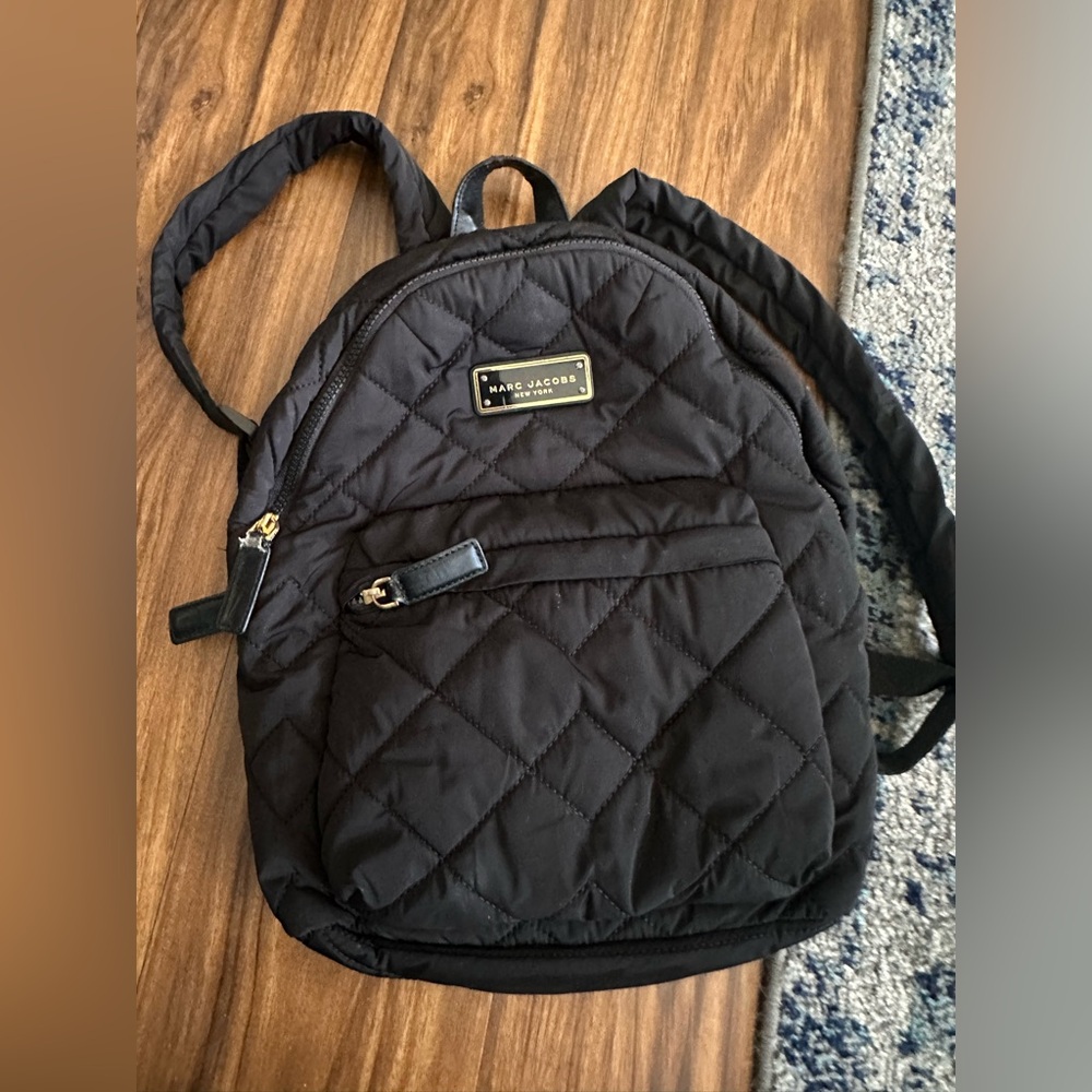 Marc Jacobs Black Quilted Mini Backpack with Gold Accent